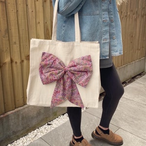 Handmade Liberty of London Bow Tote Bag Stylish Glam Shopper Weekend Away Paisley Floral