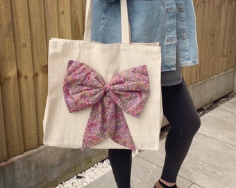 Handmade Liberty of London Bow Tote Bag Stylish Glam Shopper Weekend Away Paisley Floral