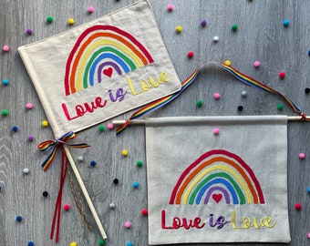 Handmade Pride Love is Love Flag Wall Hanging arazzo ricamato