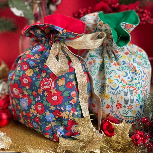 Handmade Liberty Of London Christmas Drawstring Gift Bags Luxury Reusable Items