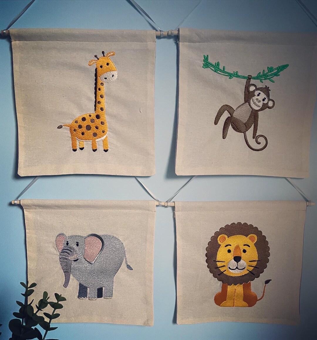 Handmade Safari Animals Wall Hanging Lion Giraffe Monkey Elephant Kids ...