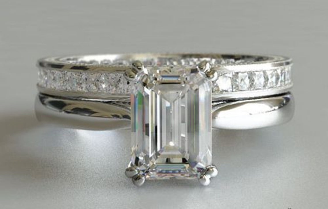 Solitaire Ring & Eternity band /Emerald Cut Diamond Engagement Etsy