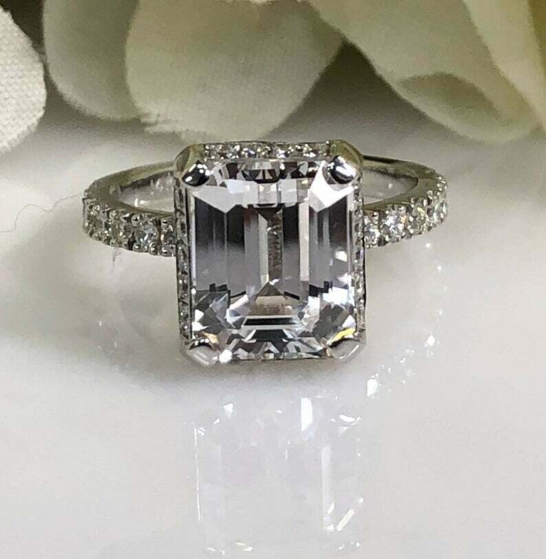 Hidden Halo Engagement Ring/Emerald Cut Diamond Ring/Diamond Etsy
