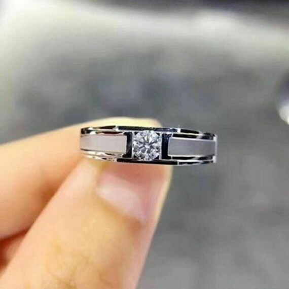 Tension Set Men's Engagement Ring/5 MM Round Cut Diamond Etsy