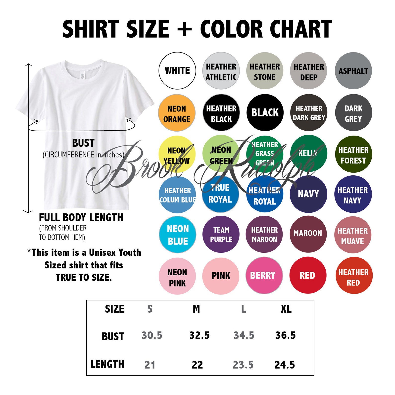 Bella Canvas Youth 3001 Size Chart and Color Options Digital | Etsy