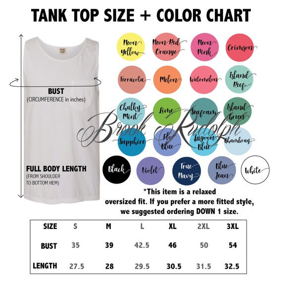 Comfort Colors Size Chart Tank