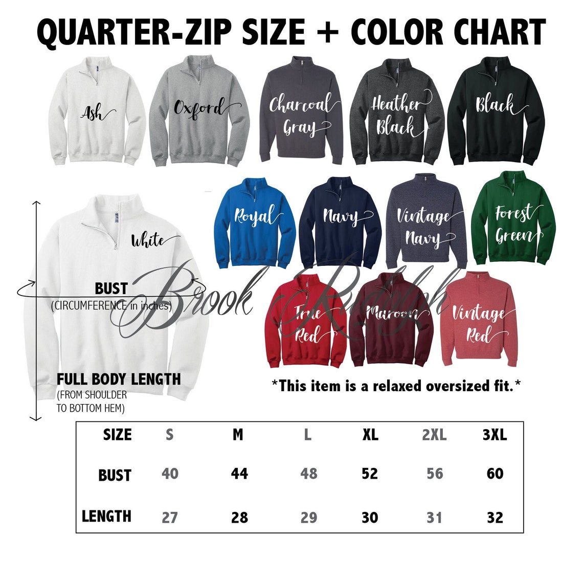 Jerzees Quarter-zip Size and Color Chart Digital Downloadable - Etsy