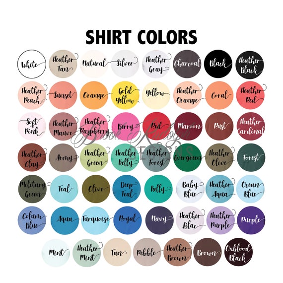 Bella Canvas Shirt Color Chart