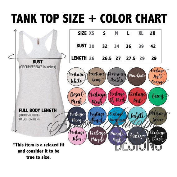 Next Level Tank Top Size Chart