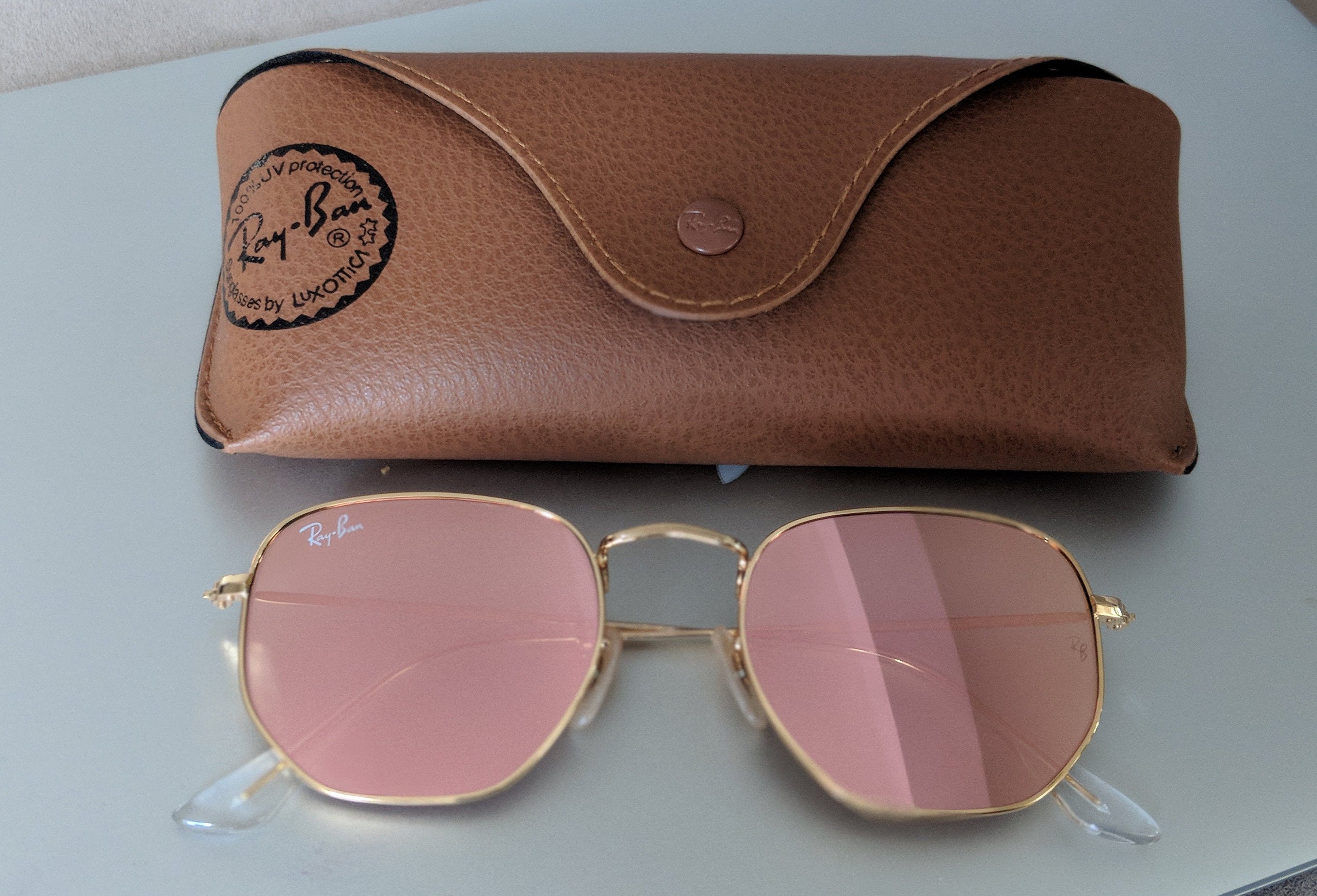 Ray-Ban zeshoekige RB 3548N 112/z2 reflecterende lens met platte lens Accessoires Zonnebrillen & Eyewear Zonnebrillen Zeshoekige roze gespiegelde zonnebril 