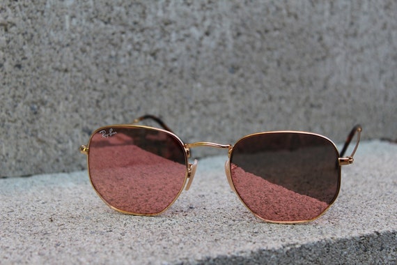 Hexagonal Pink Mirrored Sunglasses 