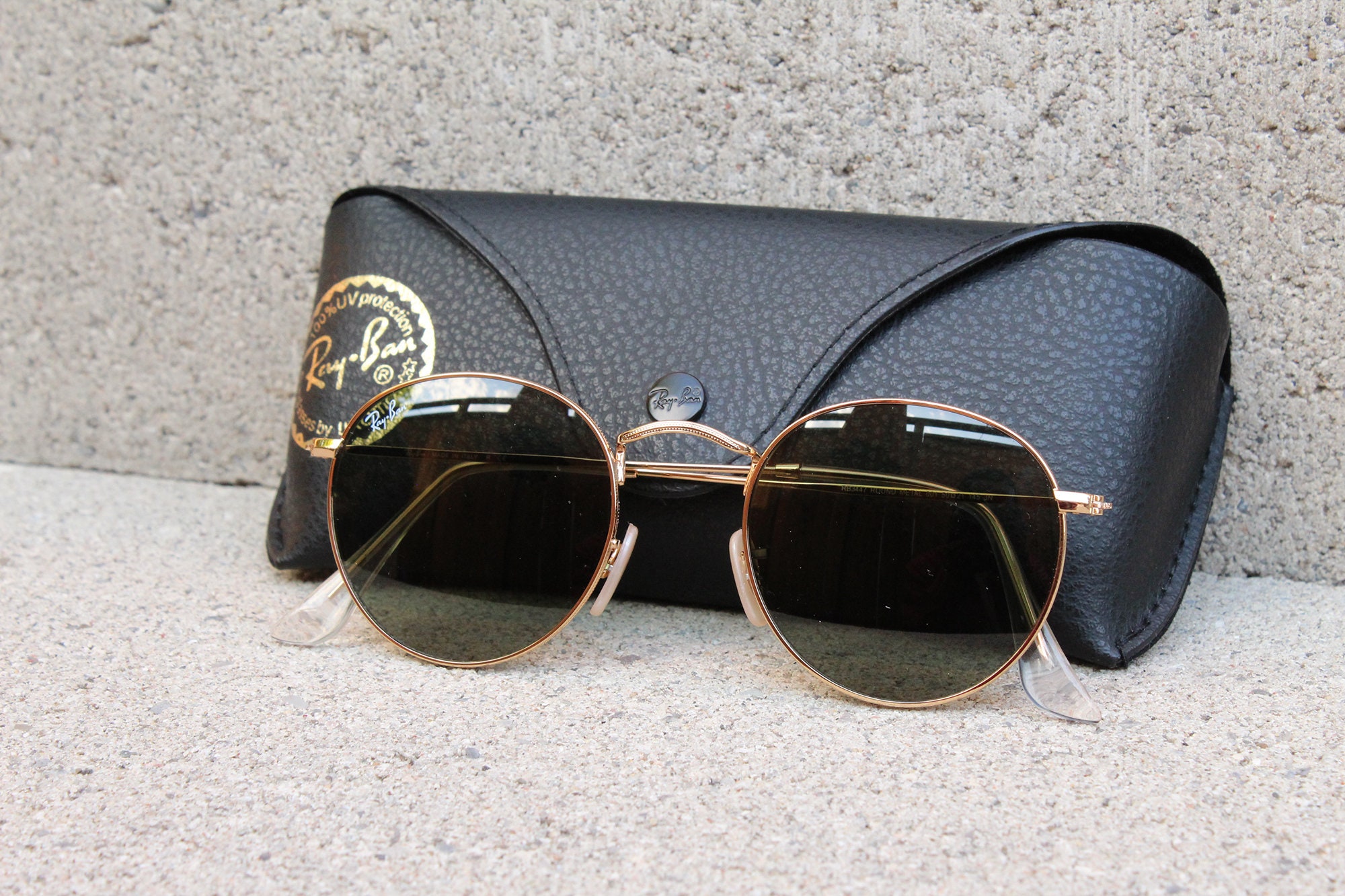 Ray-ban Sunglasses Round Metal Gold Unisex Black Case - Etsy