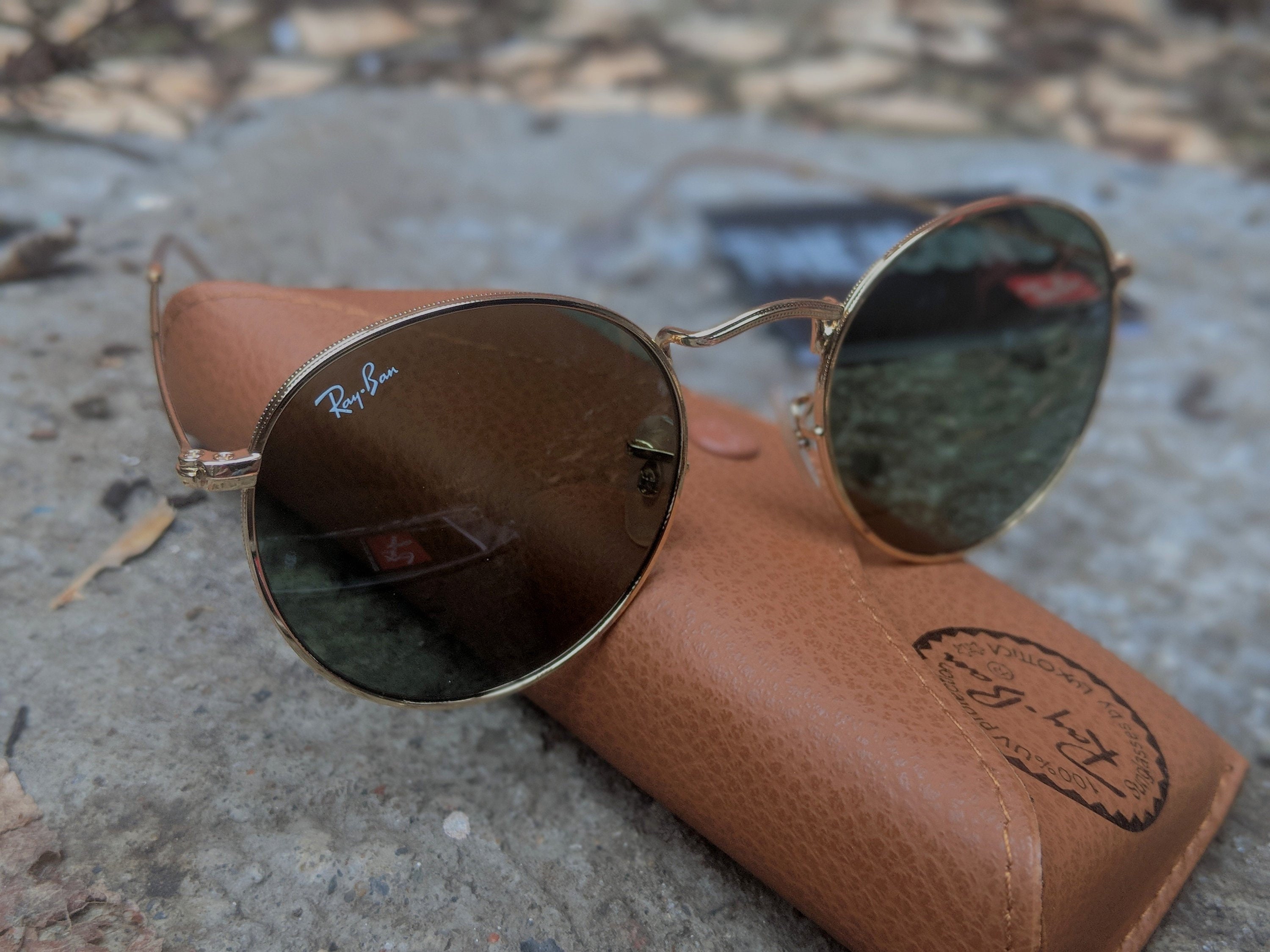 Ontleden Verleiden natuurkundige Ray-ban Sunglasses Round Metal Gold Unisex Brown Case - Etsy