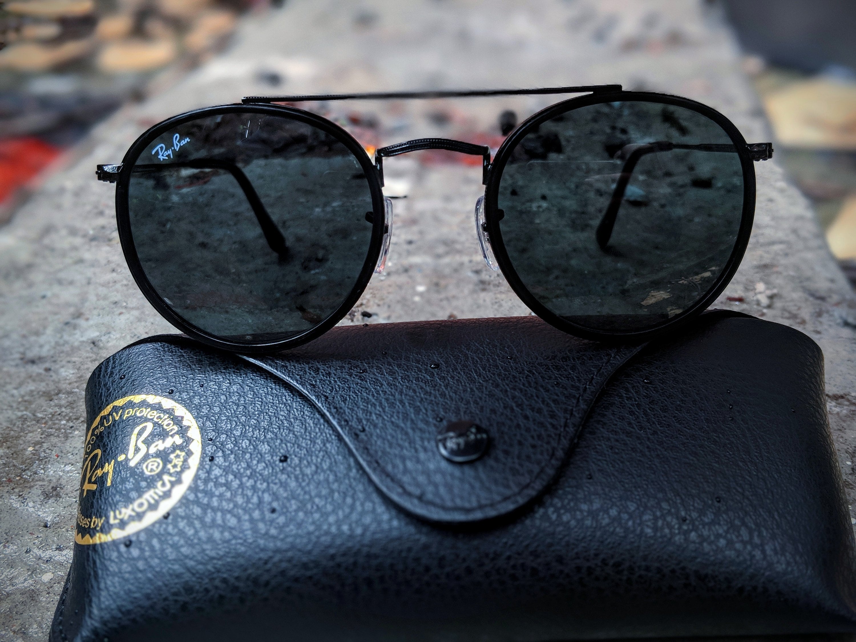 Ray-ban Black Double Round Bridge Unisex Sunglasses Rb3647 - Etsy UK