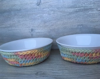 Cotton bowl cozy, reusable bowl holder, set of 2