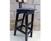 Bar Stool with the Backrest Wooden Chair Stool Decorating with Metal Bolts Rattan Loft Style Chair