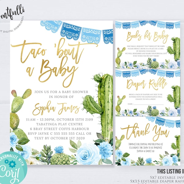 EDITABLE Fiesta Baby Shower Invitation Taco Baby Shower Taco Bout A Baby Shower Diaper Raffle Books For Baby Printable Thank You Card