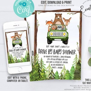 EDITABLE Woodland Drive by Baby Shower Einladung Wald Thema Baby Dusche Wald Kreaturen Baby Dusche Wald Baby-Dusche-Einladungen