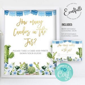 EDITABLE Fiesta Baby Shower Guess How Many Candies Game Taco Bout A Baby Guess How Many Baby Shower Game Blue Cactus Guess How Many Game