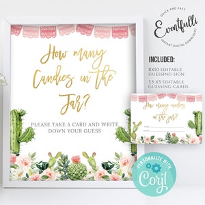 EDITABLE Fiesta Baby Shower Guess How Many Candies Game Taco Bout A Baby Guess How Many Baby Shower Game Pink Cactus Guess How Many Game