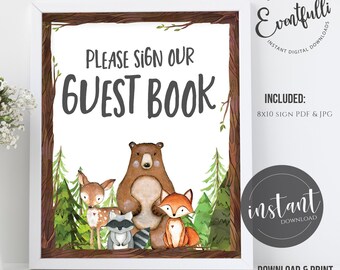 Woodland Baby Shower Guest Book Sign Woodland Baby Shower Sign Woodland Animals Baby Shower Guest Book Table Sign Sign Our Guest Book