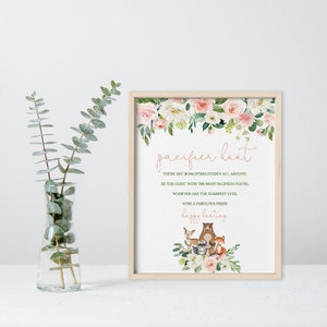 Editable Woodland Floral Pacifier Hunt Instant Digital Download  8 x 10 inch JPG PDF WLF1