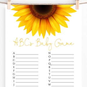 Sunflower ABC Baby Game Baby shower Games Sunflower Baby Sunflower Baby Shower Instant Digital Download 8 x 10 inch JPG PDF