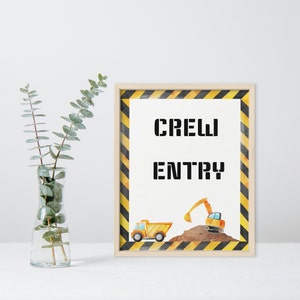 Construction Birthday Party Crew Entry Sign Digger Party Theme Dump Truck Excavator Instant Printable Digital Download 8 x 10 inch JPG C1 C2