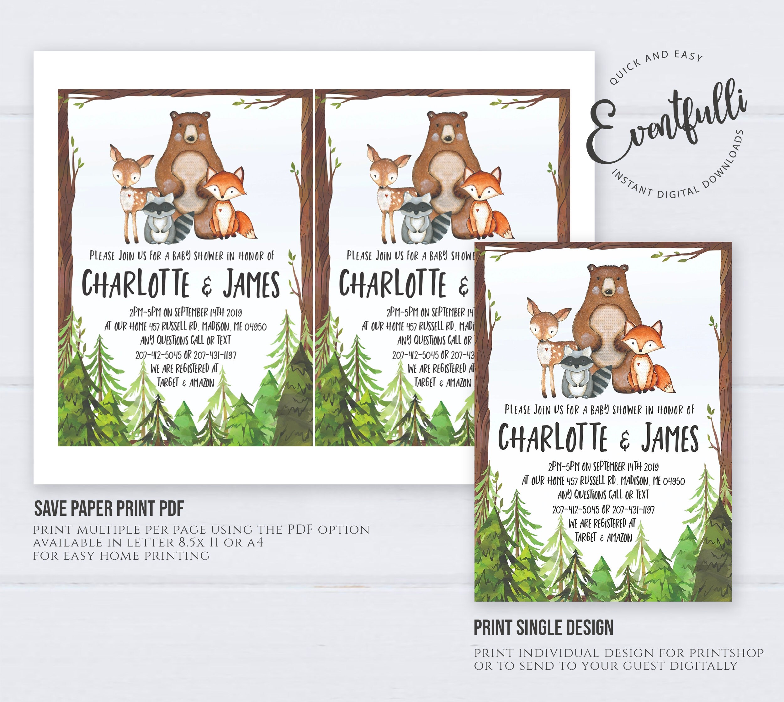 EDITABLE Woodland Baby Shower Invitation Woodland Theme Baby | Etsy