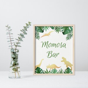 Dinosaurier Baby Shower Momosa Bar Zeichen T-Rex Mimosa Bar Zeichen druckbare Baby Shower Zeichen Momosa digitaler Download 20x10 Zoll JPG PDF D1 D2