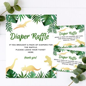 Tarjeta de rifa de pañales Dinasaur, rifa de pañales, tarjeta de baby shower, ducha de pañales, tarjeta adicional de baby shower, inserto de ducha, Descarga instantánea D1