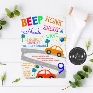 DrIve By Birthday Parade Invite Boy Quarantine Party Invitation Editable Personalized Digital Download Instant Printable 5x7 inch PDF DB2