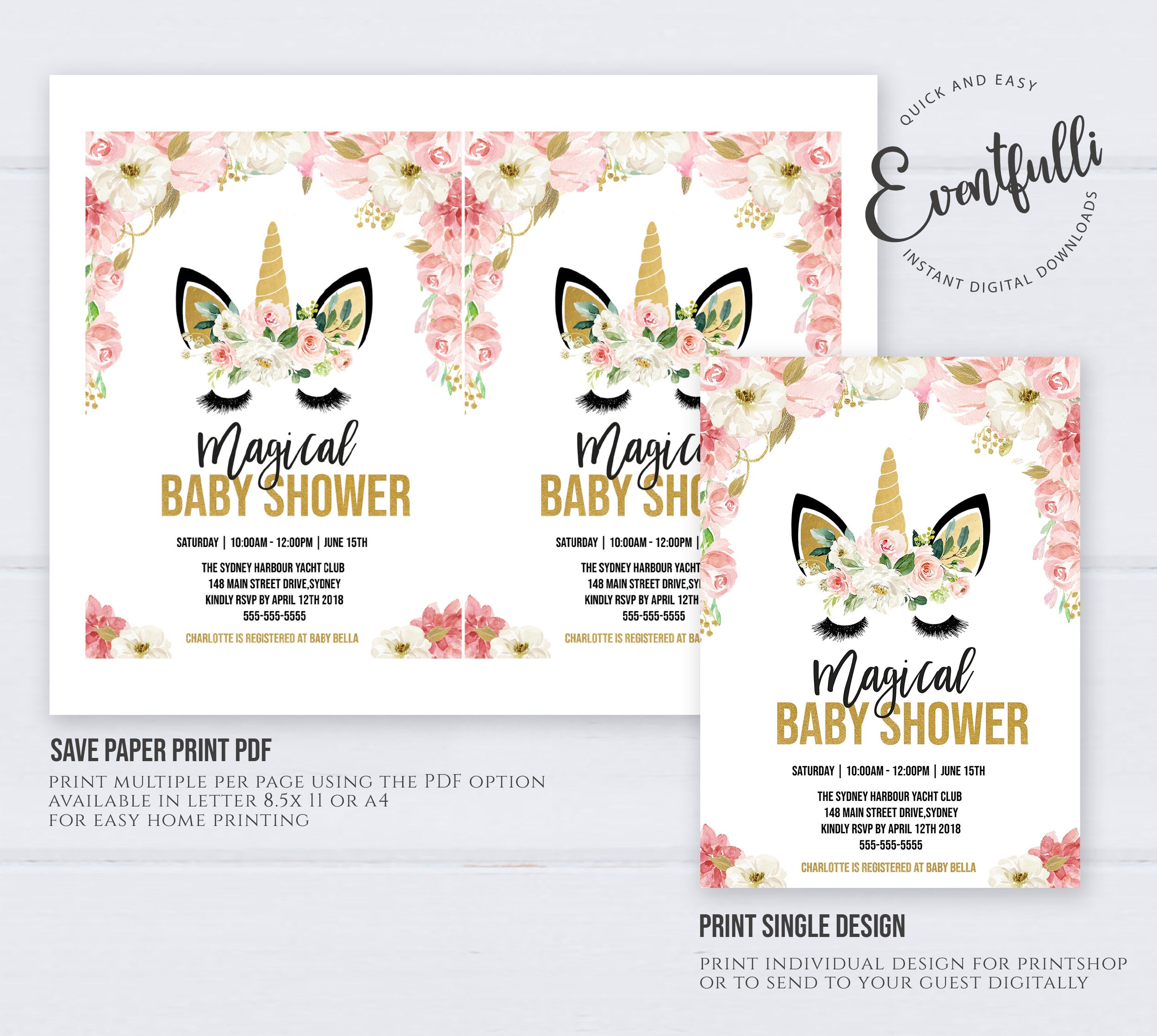 EDITABLE Unicorn Baby Shower Invitation Printable Baby Shower Etsy