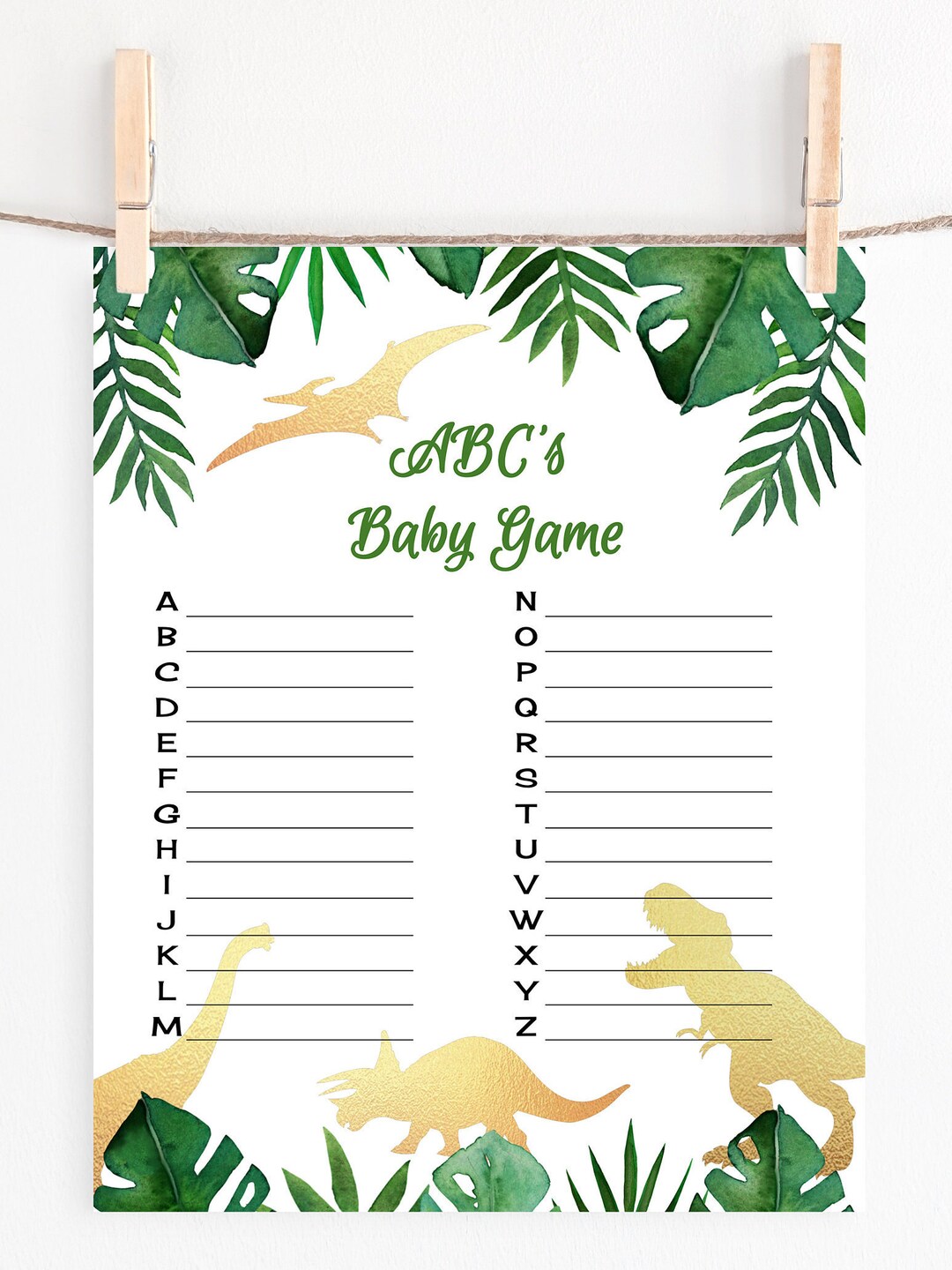 ABC Baby Game Dinosaur Printable Abc Baby Shower Games Abc Baby Game ...