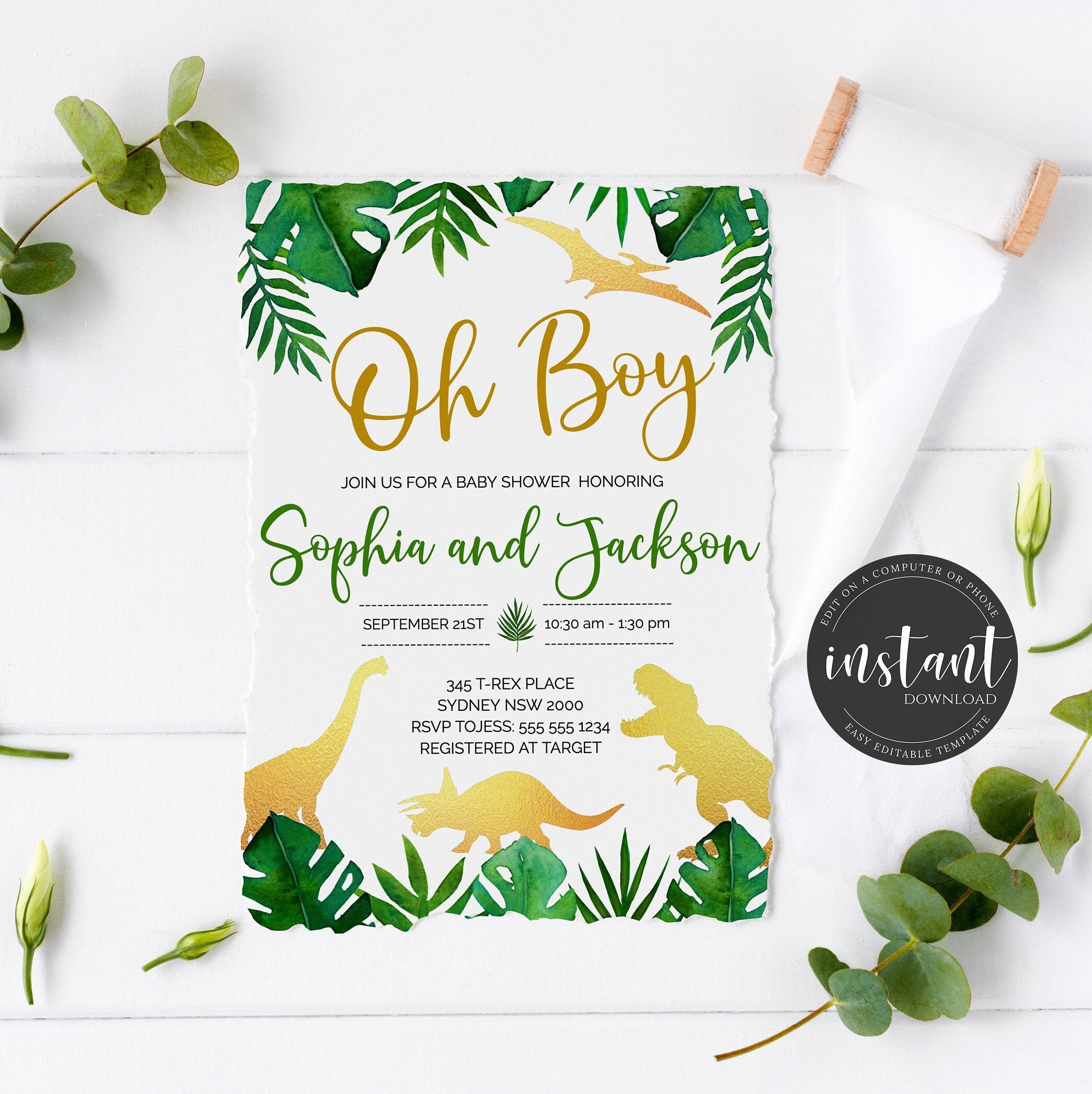 Dinosaur Baby Shower Invitation Printable Baby Shower - Etsy