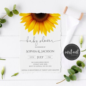 Sunflower Baby Shower Invitation Sunflower Baby Shower Invites Coed Baby Shower Instant Download Editable Personalized 5x7 inchJPG PDF SF1