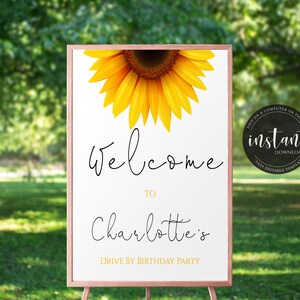 Sunflower Sign Drive By Welcome Sign Welcome Sunflower Birthday Welcome Sign Editable Instant Digital Download 16 x 20 inch JPG PDF SF1
