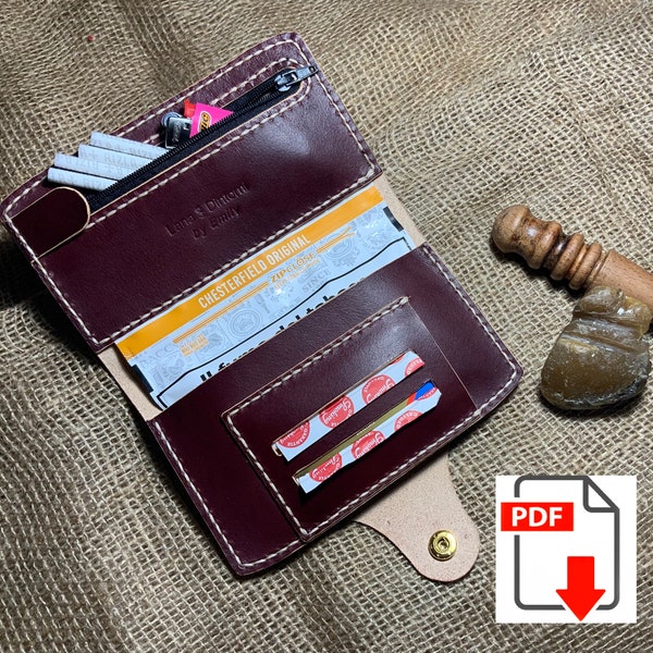 Pattern PDF file for leather cigarette tobacco pouch - with compartments for filters and single or double paper dispenser - DIGITAL DOWNLOAD