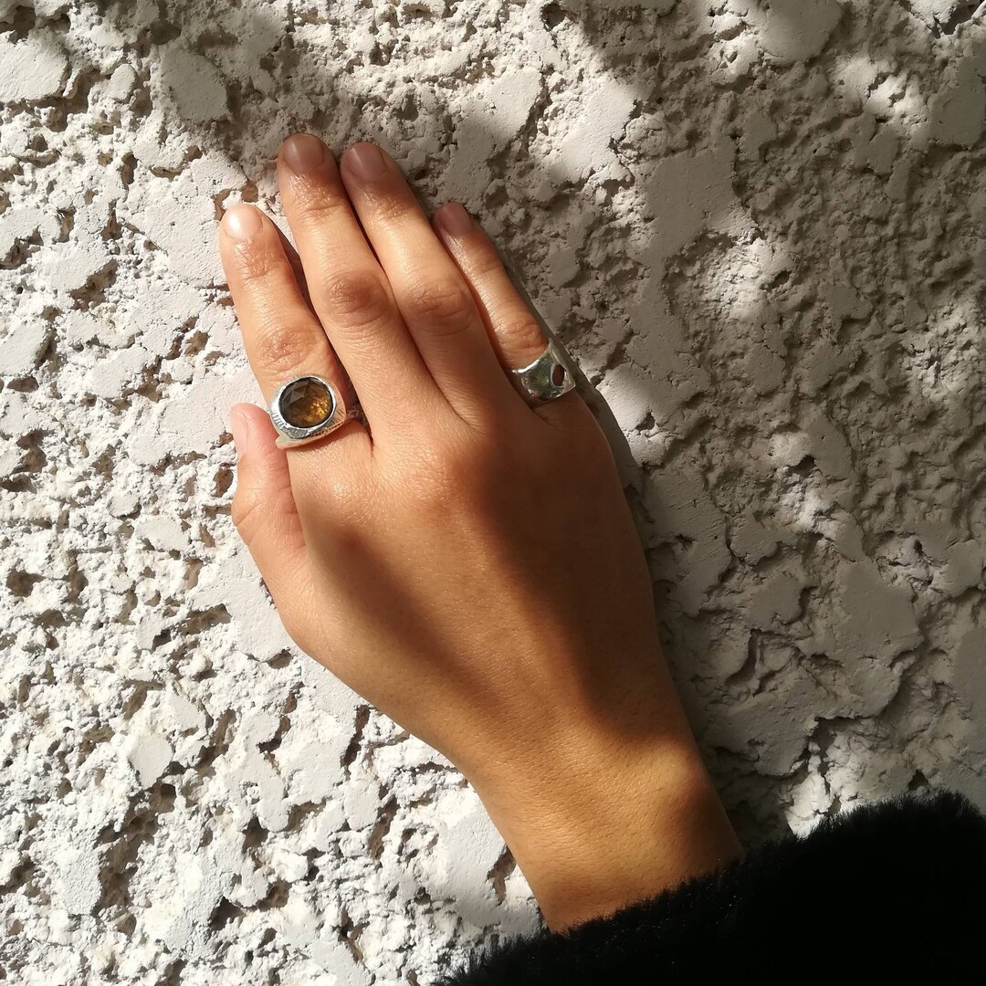 Rustic Silver Ring, Distressed Ring, Smokestone Brown Gemstone, Raw ...