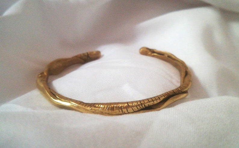 gold distressed cuff bracelet, gold byzantine bangle, bronze ancient greek cuff, bronze primitive bracelet, gift for her, gift for mother image 1