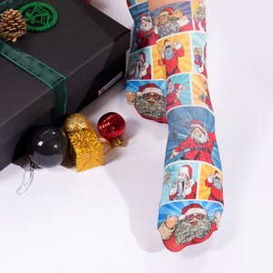 Santa Having Fun Christmas Print Socks, Santa Graphic Socks, Christmas Socks, Funny Socks, Holiday Socks, Xmas Socks, Cool Sock, Winter Sock