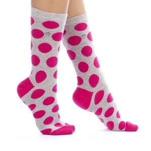 Pink Dots Design Socks, Pink Polka Dots Patterned Socks, Cotton Socks, Fun Socks, Long Cotton Socks, Designer Socks