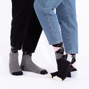 Classic Gift Set with 2 Pairs For Couples, Pack of 2 Argyle Patterned Socks for Couple, Comfy Socks, Matching Socks, Winter Sock, Work Socks