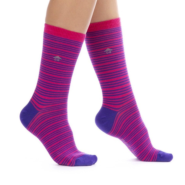 Three Stripes Design Socks, Three Striped Pink Pattern Socks, Ladies Socks, Cute Socks, Purple Socks, Fashion Socks, Cotton Socks