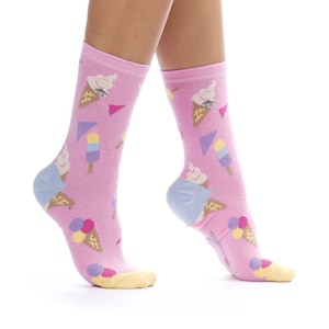 Ice Cream Design Socks, Ice Cream Pattern Socks, Happy Socks, Novelty Socks, Food Socks, Summer Socks, Fun Socks
