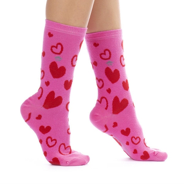 Heart Design Socks, Pink Hearts Pattern Socks, Love Socks, Pretty Socks, Valentines Socks, Cute Socks, Ladies Socks