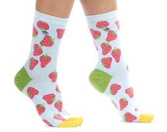 Strawberry Design Socks,Strawberry Pattern Womens Socks, Colorful Socks, Fruit Socks, Fun Socks
