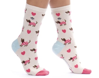 Dog Print Socks - Novelty Cotton Blend Crew Socks