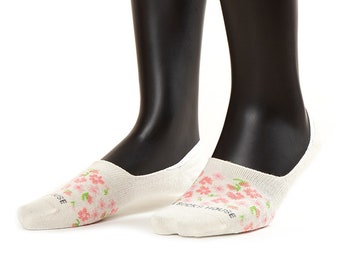 Flowers Design Footie, Floral Ankle Socks, Summer Socks, Sneaker Socks, Pink Women Socks, Flower Socks, Casual Socks