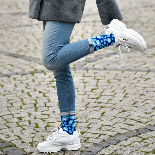 Leopard Design Socks, Blue Leopard Pattern Socks, Animal Print Socks, Funky Socks, Designer Socks, Stylish Socks, Ladies Socks